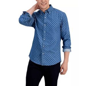 Michael Kors Men's Stretch Paisley Pine-Print Button-Down Denim Shirt - Indigo S
